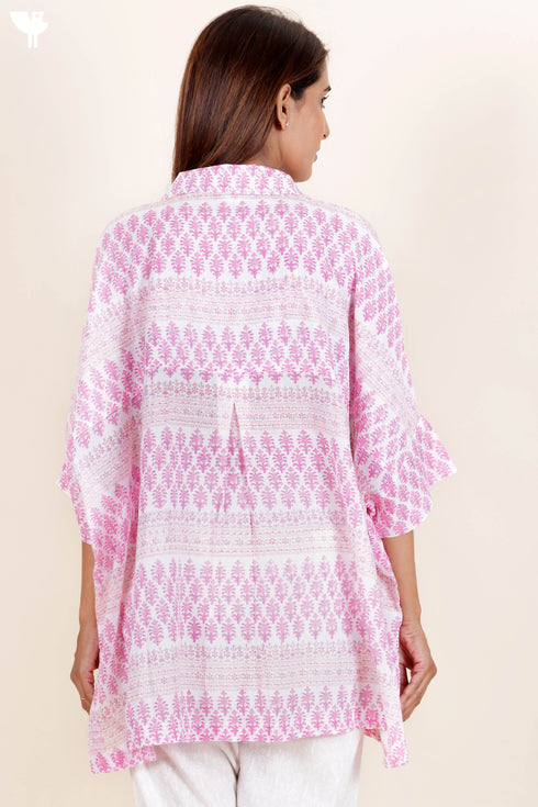 Mulmul Cotton Boxy Shirt In Block Print